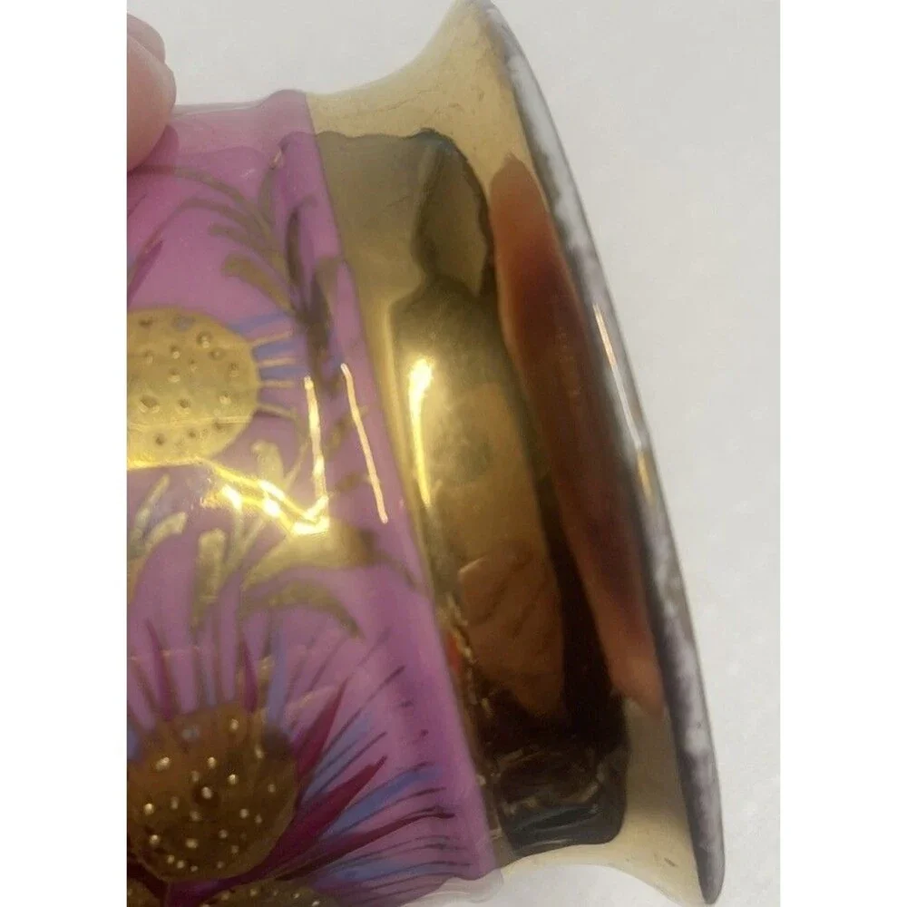 VINTAGE PORCELAIN Coffee Tea Cup Hand Painted Gold Pink Purple Blue STUNNING